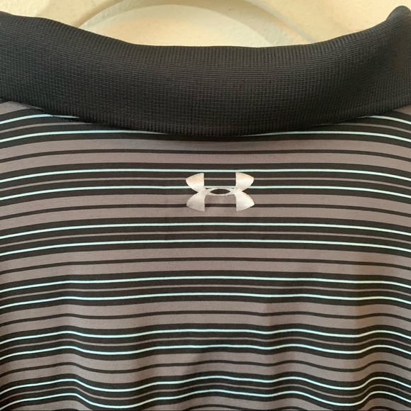 Under Armour Men’s HeatGear Large Black Gray Striped Golf Polo - Picture 4 of 4